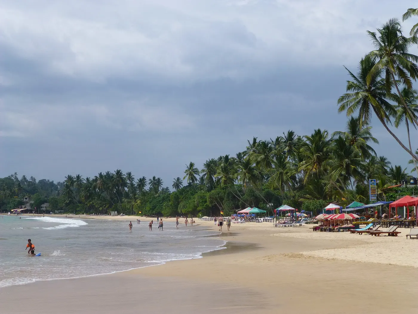 Mirissa beach with palm trees and clear water