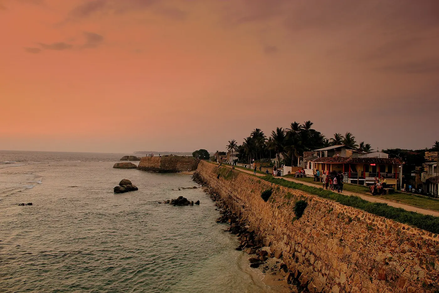 Galle Fort rampart at sunset